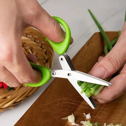 Versatile Stainless Steel Kitchen Scissors - 3/5 Layer Pepper, Scallion, and Laver Cutter Tool