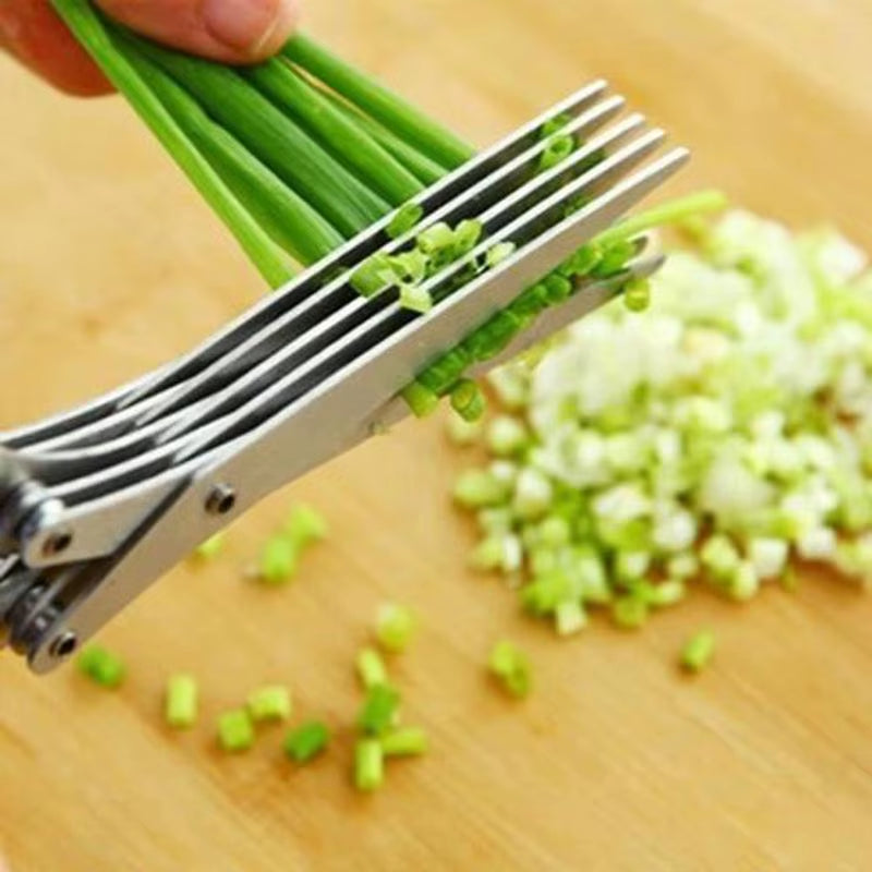 Versatile Stainless Steel Kitchen Scissors - 3/5 Layer Pepper, Scallion, and Laver Cutter Tool