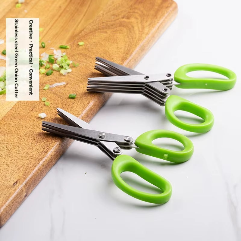Versatile Stainless Steel Kitchen Scissors - 3/5 Layer Pepper, Scallion, and Laver Cutter Tool