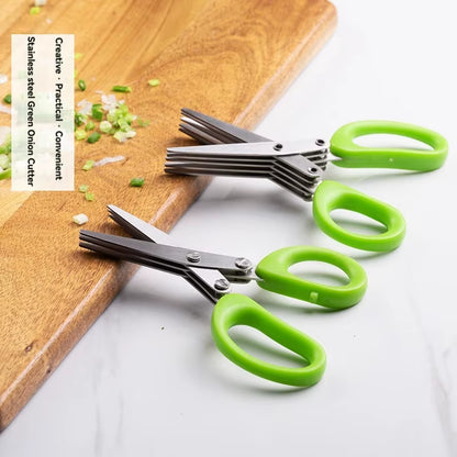 Versatile Stainless Steel Kitchen Scissors - 3/5 Layer Pepper, Scallion, and Laver Cutter Tool