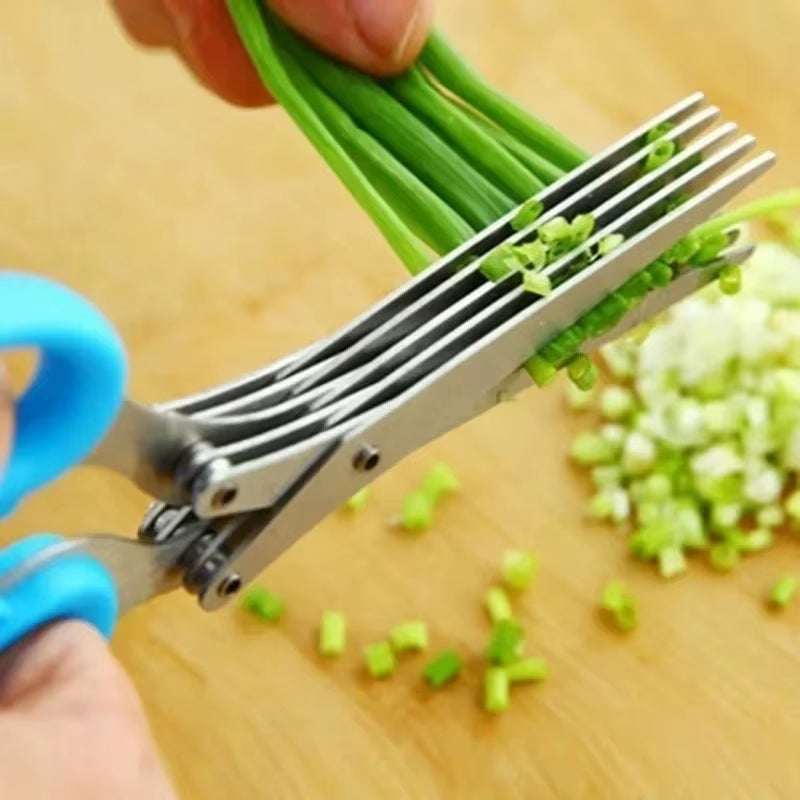 Versatile Stainless Steel Kitchen Scissors - 3/5 Layer Pepper, Scallion, and Laver Cutter Tool